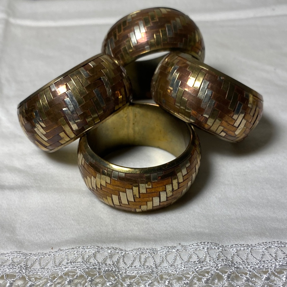 Vintage set of 4 made in India brass napkin holders basket weave design